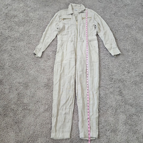 We Wore What Womens Linen Utility Jumpsuit Size M Boiler Suit Zip Front Neutral - Picture 4 of 12